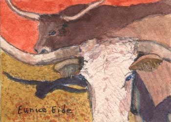 "Long Horns" by Eunice Eide, Madison WI - Watercolor (NFS)